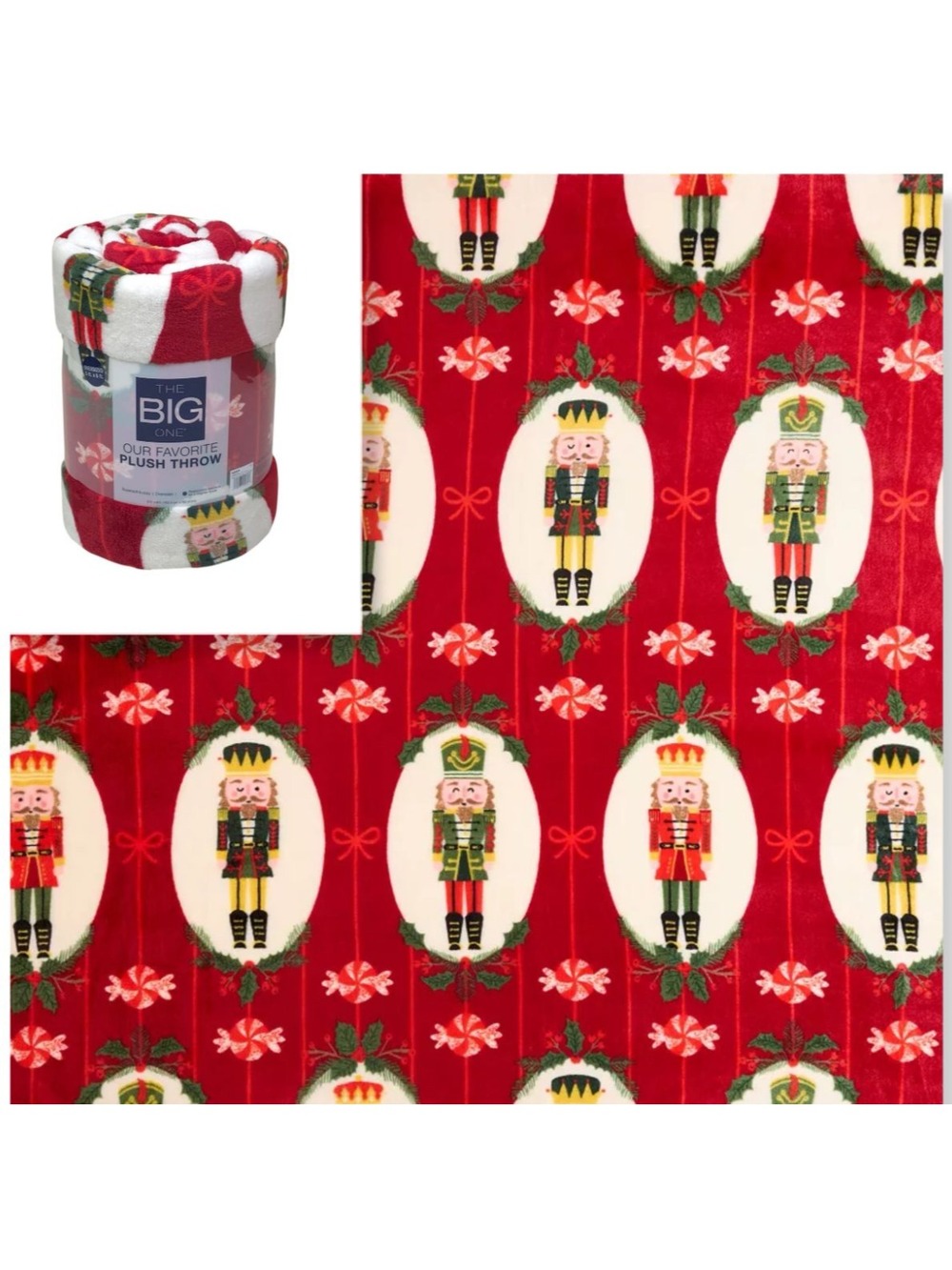 The Big One Holiday Nutcracker Oversized Plush Throw Blanket 5x6 Red & White